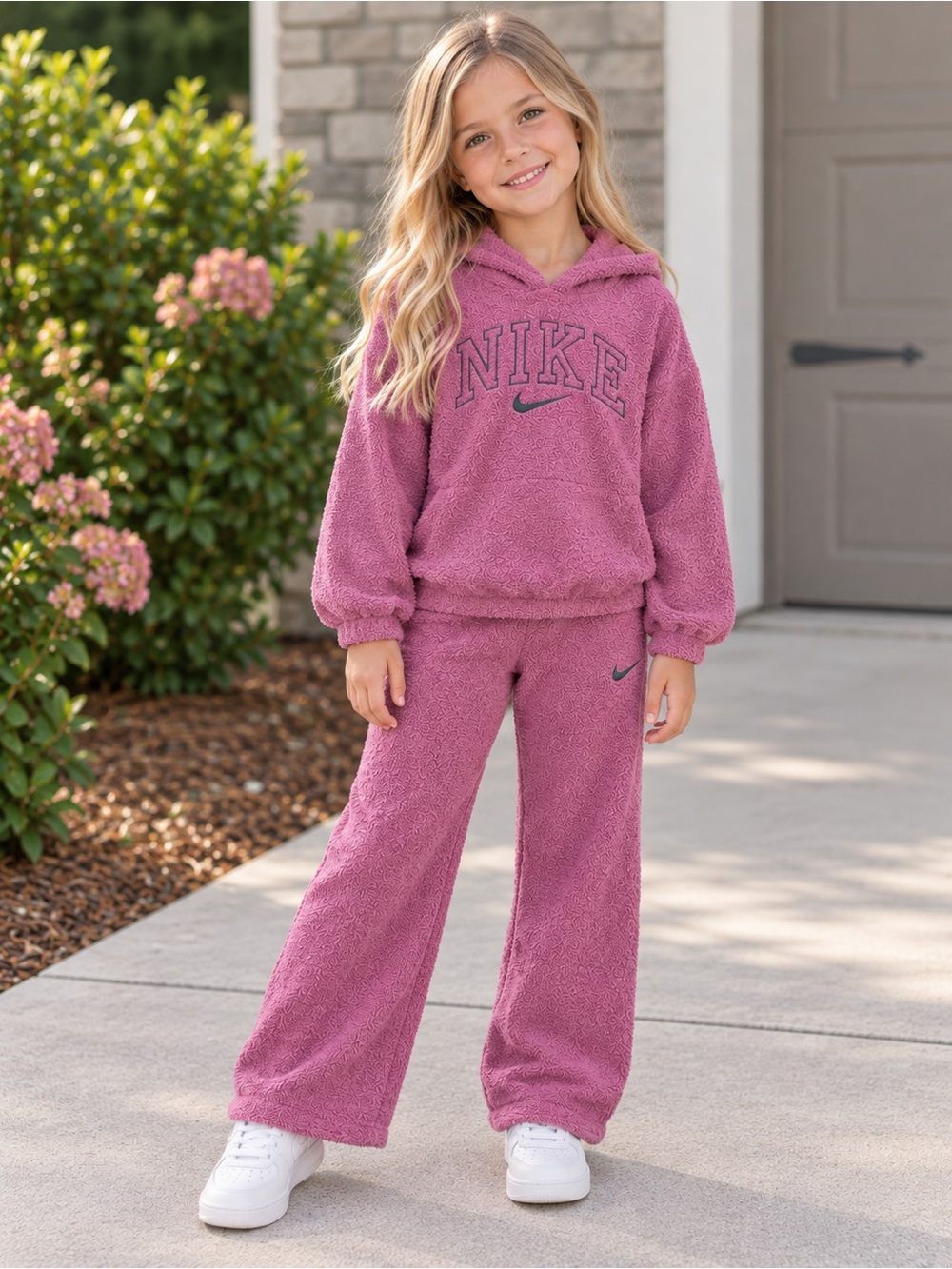 Nike Girls 2PC Pink Hoodie & Flare Pants Set Size 6X Soft Textured Outfit NWT